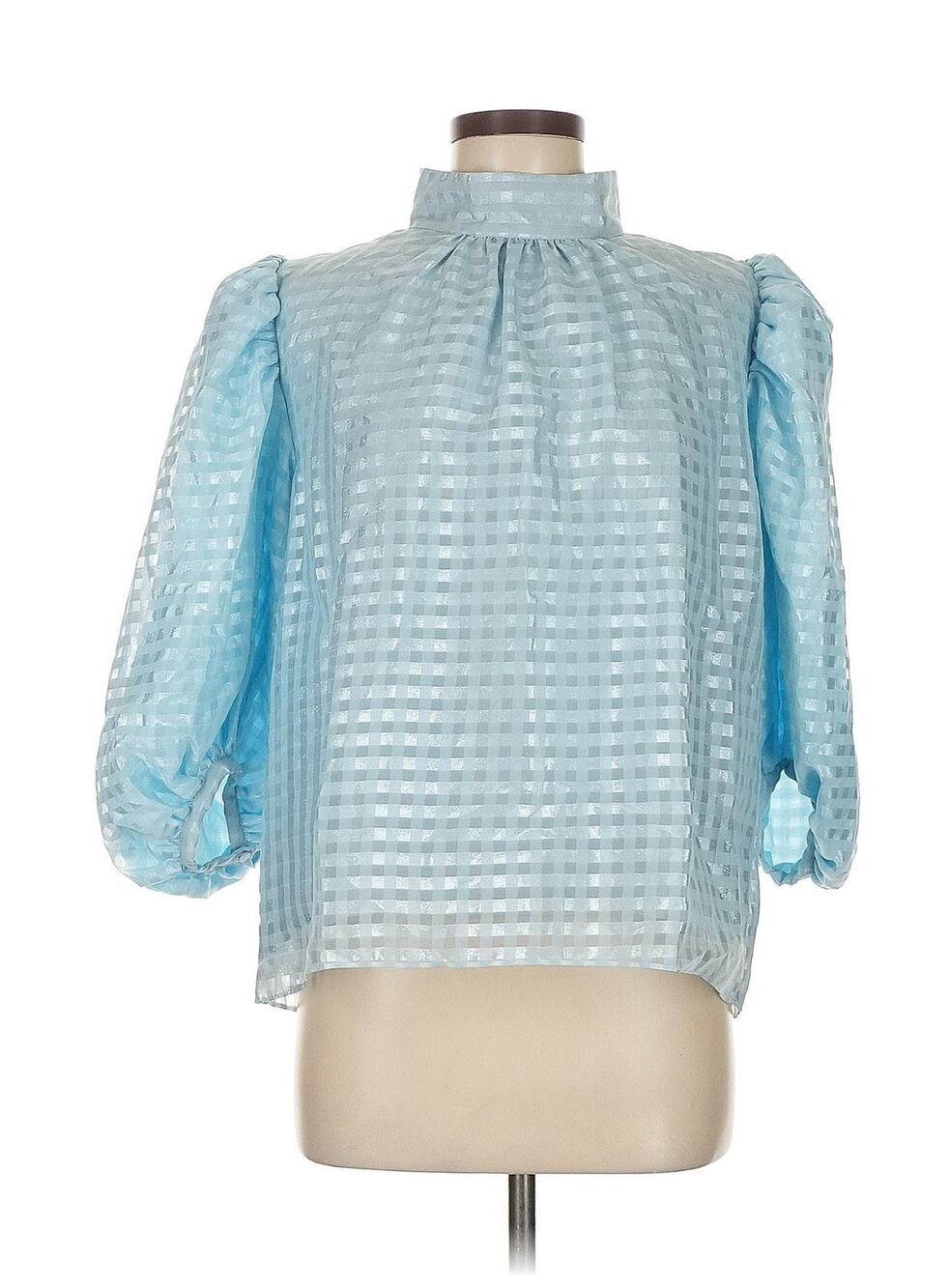Stine Goya Ashley Blouse Blue Puff Sleeve Mockneck M